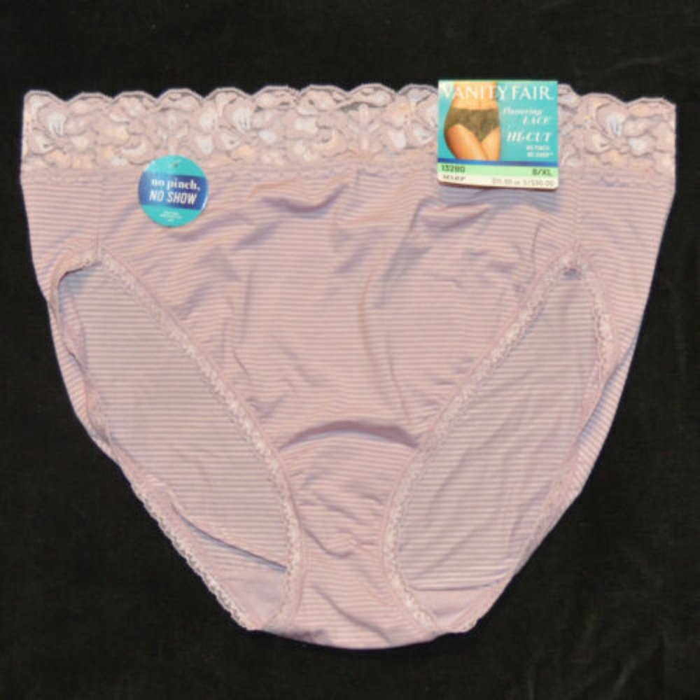 Vanity Fair NWT Lavender Fog Stripe Flattering Hi-Cut Lace Brief 13280 M 6